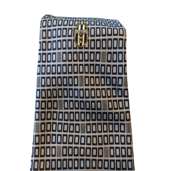 Roberto Mocellini Silk Neck Tie Silver Navy Blue Geometric Juventus Italy - Picture 3 of 4